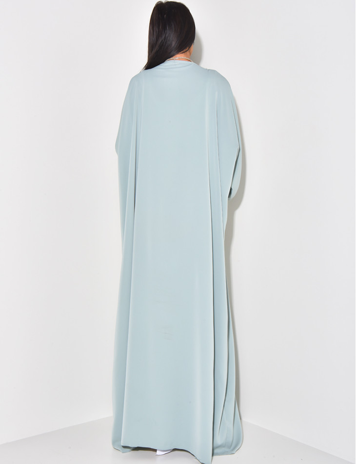 Kimono long en voile à bordures ornées de perles et de strass