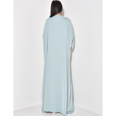 Kimono long en voile à bordures ornées de perles et de strass