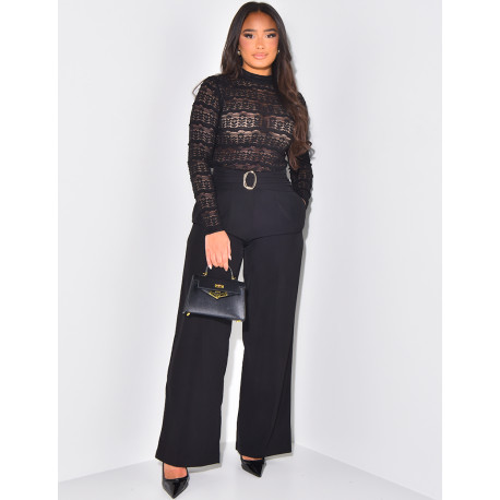 Pantalon taille haute à ceinture dorée