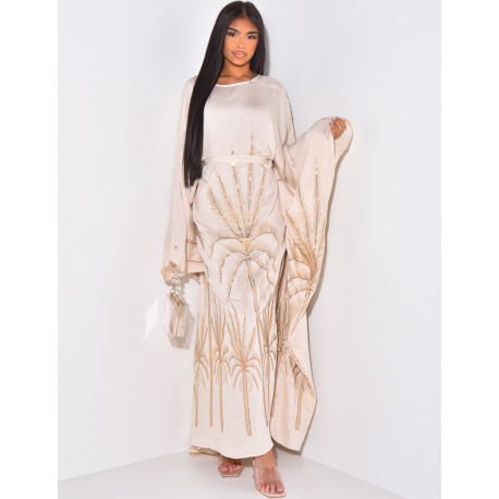 Abaya with palm tree motif to tie