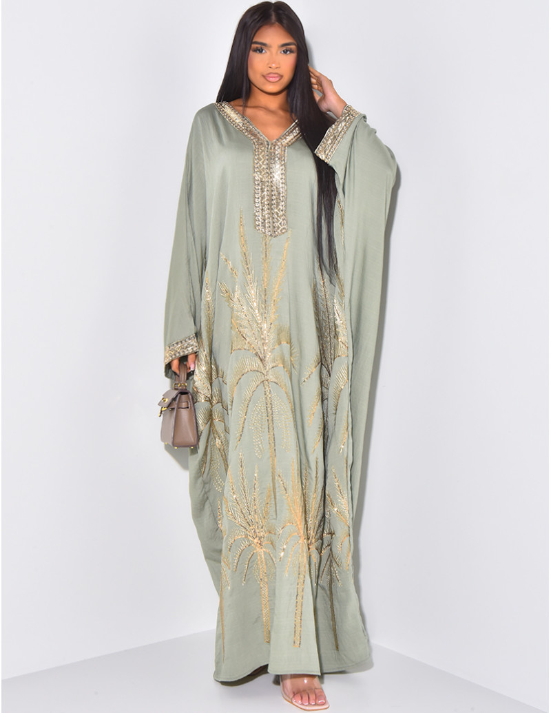 Abaya à motifs palmier et...