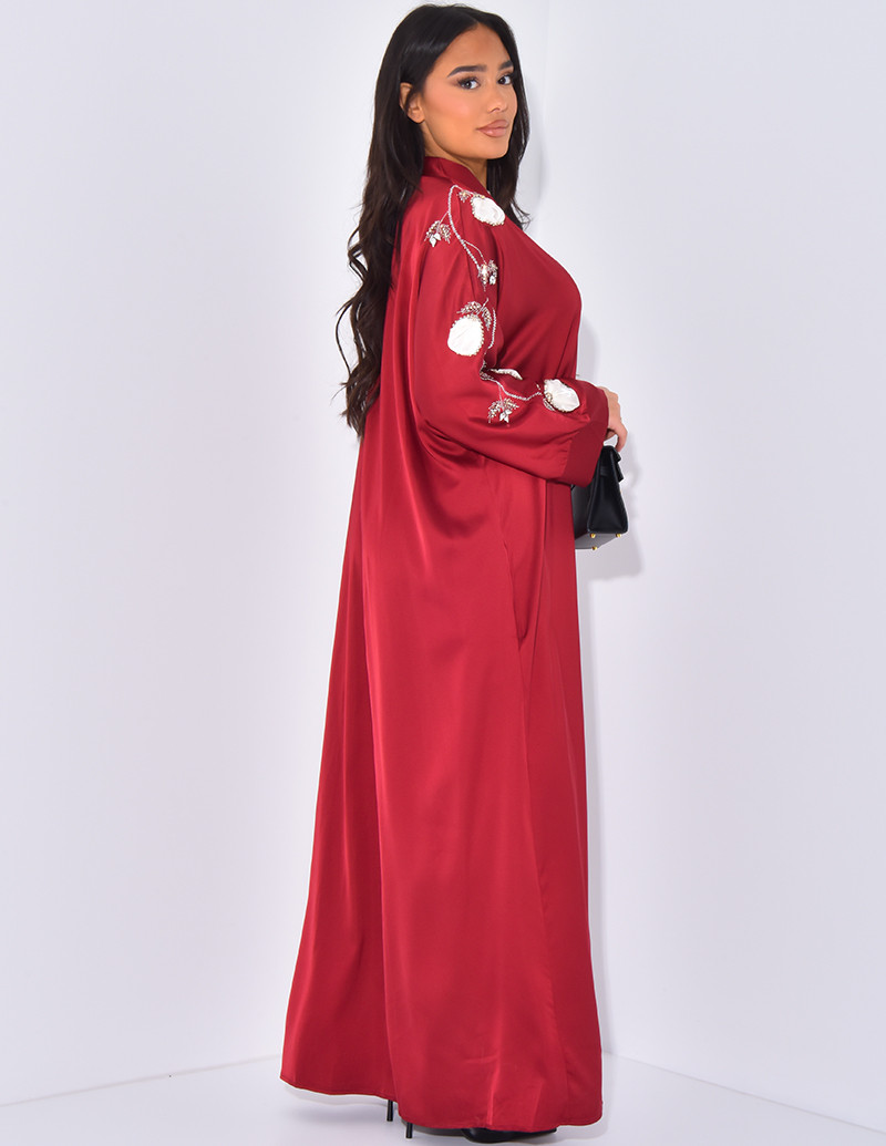 Abaya en satin à fleurs et...