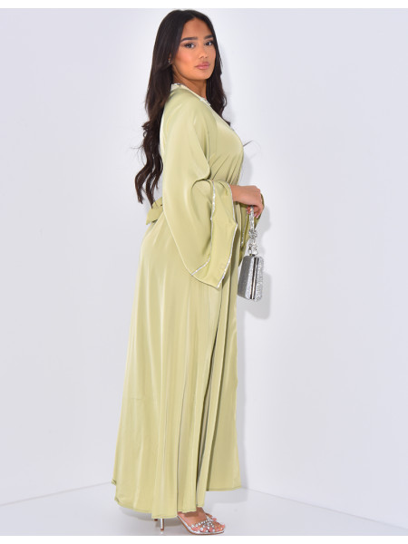 Satin abaya with rhinestone trim