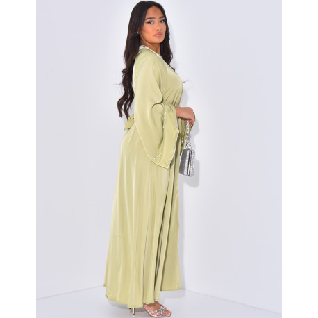 Satin abaya with rhinestone trim