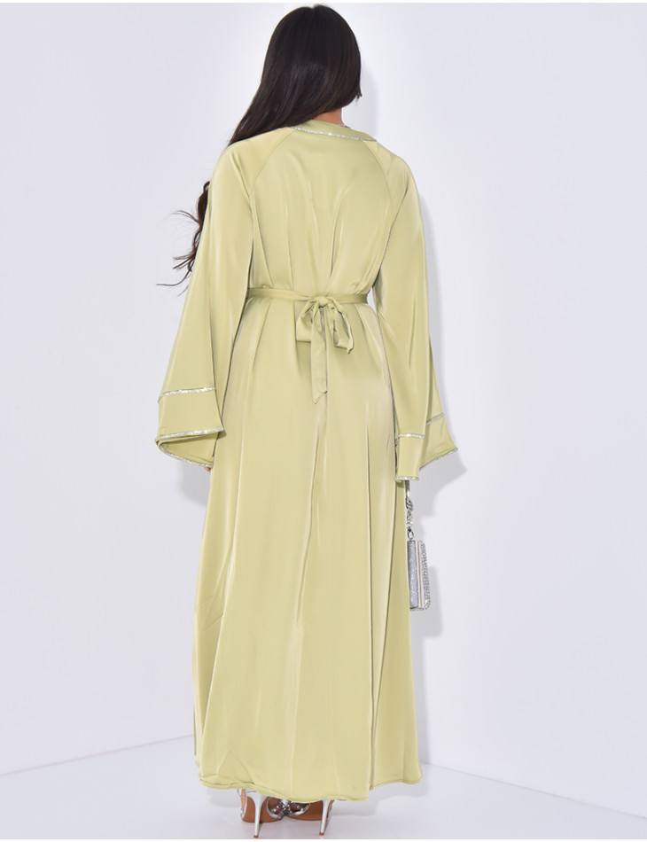 Satin abaya with rhinestone trim