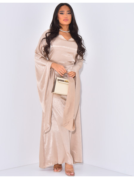 Strukturiertes Maxikleid aus Satin mit Bindeband hinten