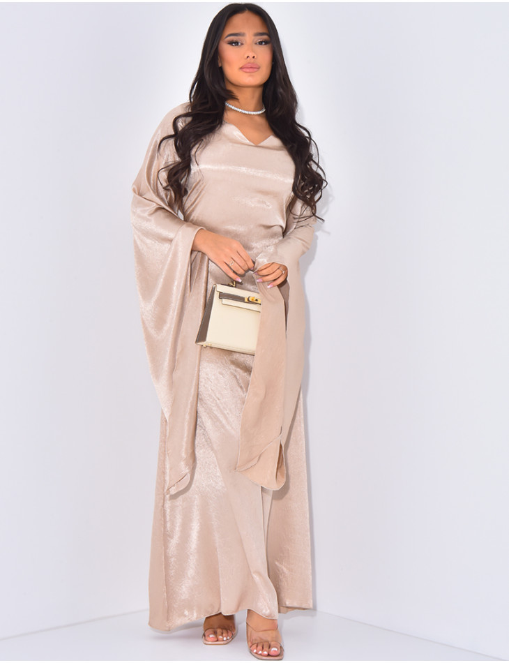 Strukturiertes Maxikleid aus Satin mit Bindeband hinten