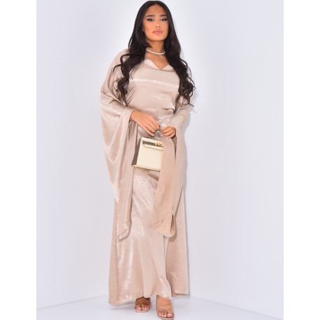 Strukturiertes Maxikleid aus Satin mit Bindeband hinten