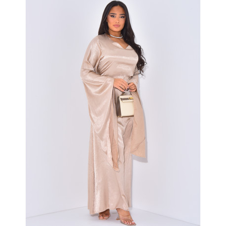Strukturiertes Maxikleid aus Satin mit Bindeband hinten
