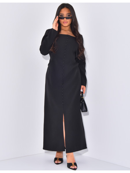 Langes Kleid mit quadratischem Ausschnitt, hinten geknöpft und gebunden