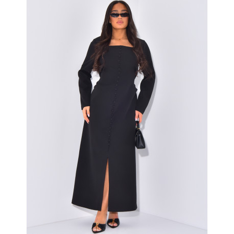 Long dress with square neck and buttons to tie in the back