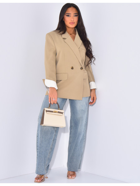 Oversized double-breasted blazer with rolled-up sleeves