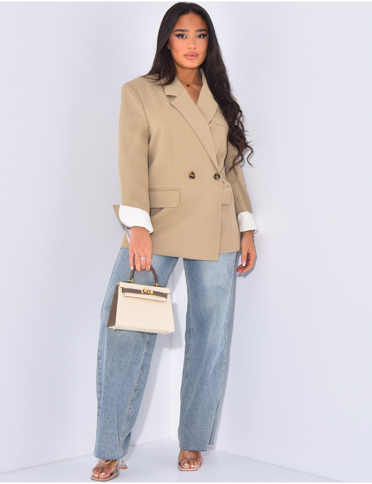 Oversized double-breasted blazer with rolled-up sleeves