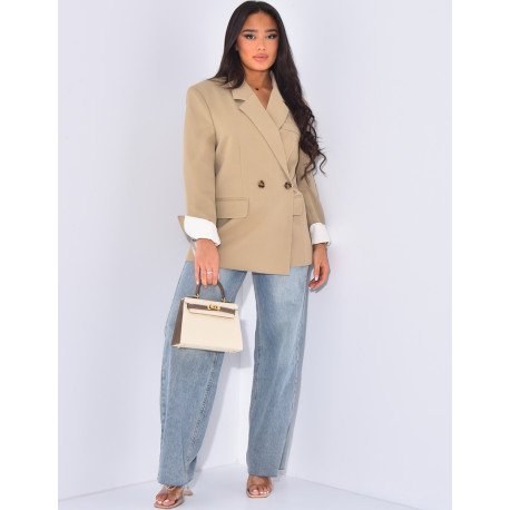 Oversized double-breasted blazer with rolled-up sleeves