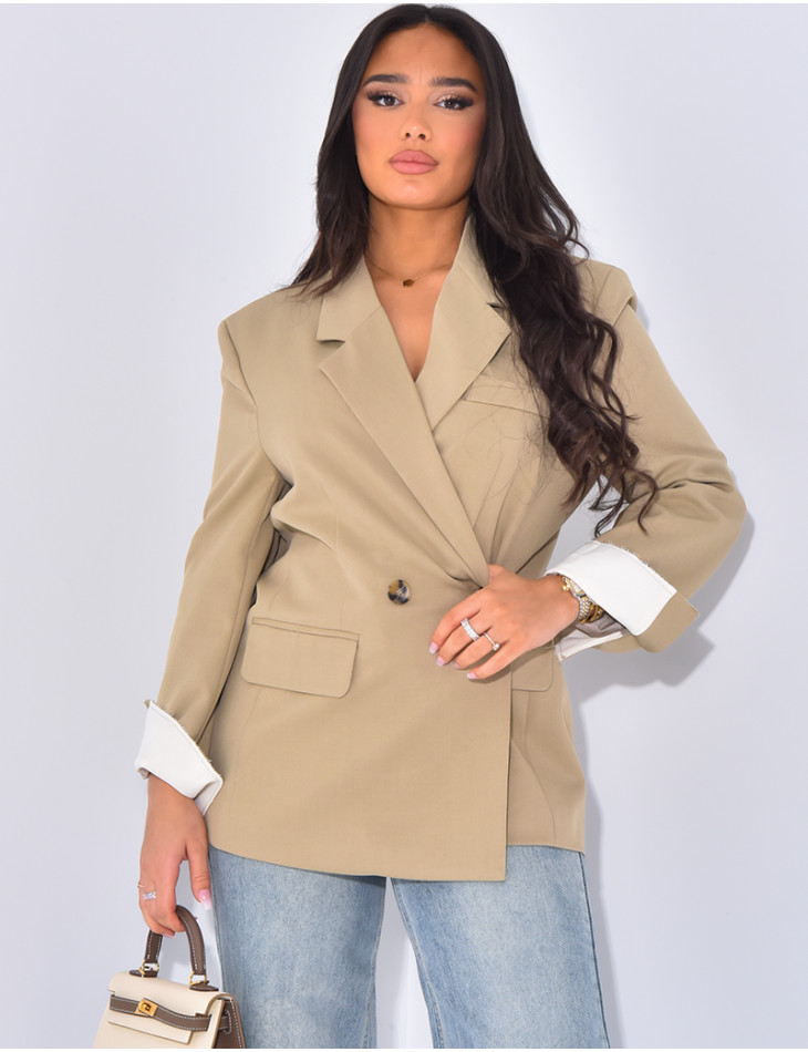 Oversized double-breasted blazer with rolled-up sleeves