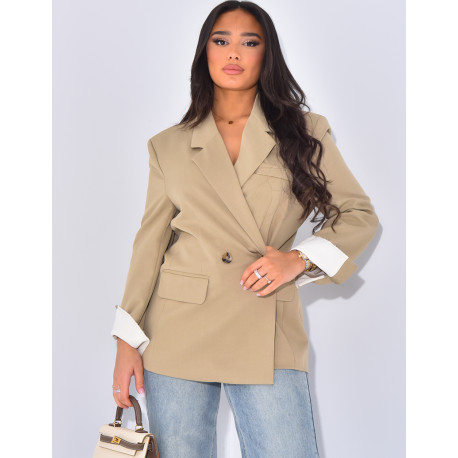 Oversized double-breasted blazer with rolled-up sleeves