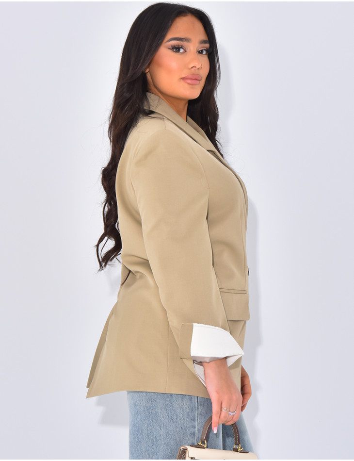 Oversized double-breasted blazer with rolled-up sleeves