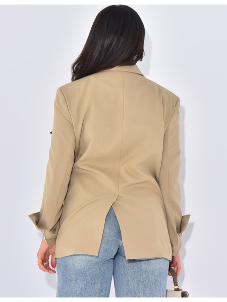 Oversized double-breasted blazer with rolled-up sleeves