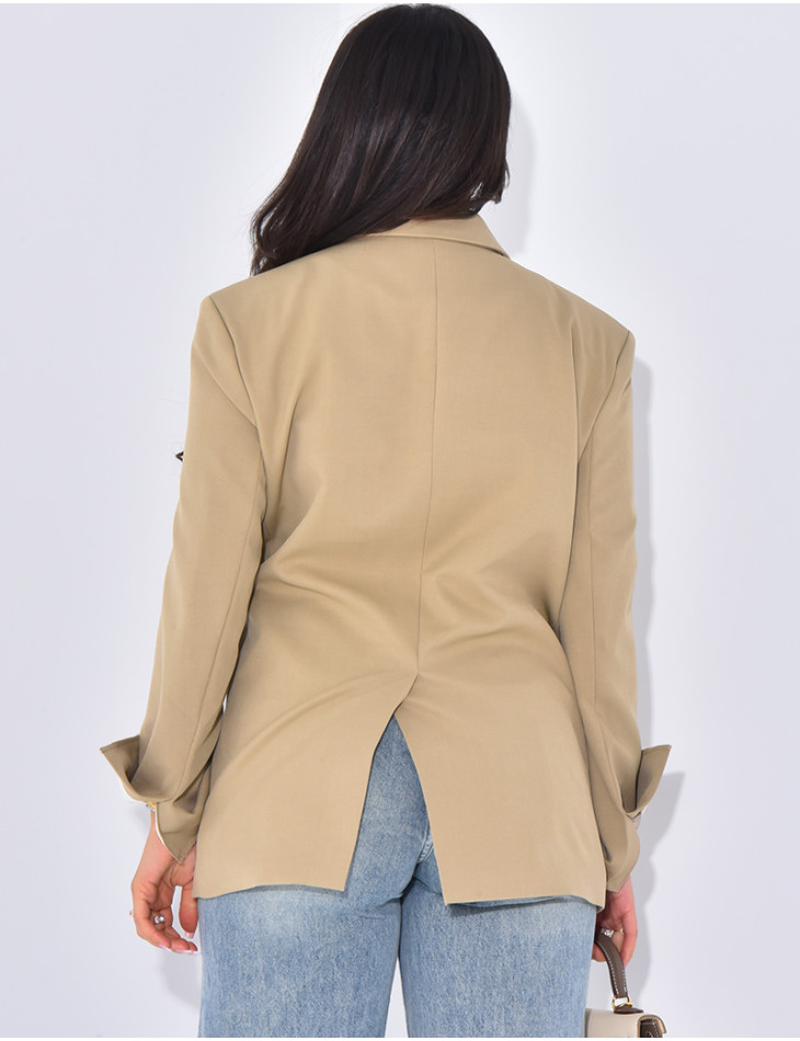 Oversized double-breasted blazer with rolled-up sleeves