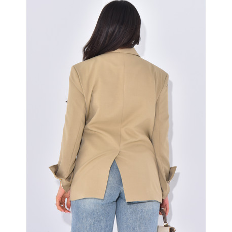 Oversized double-breasted blazer with rolled-up sleeves