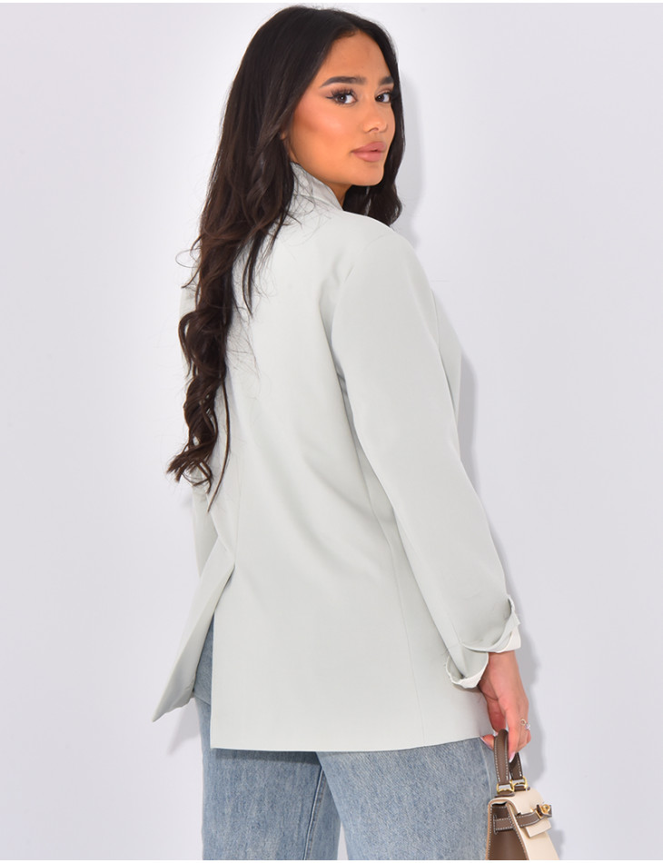 Oversized double-breasted blazer with rolled-up sleeves