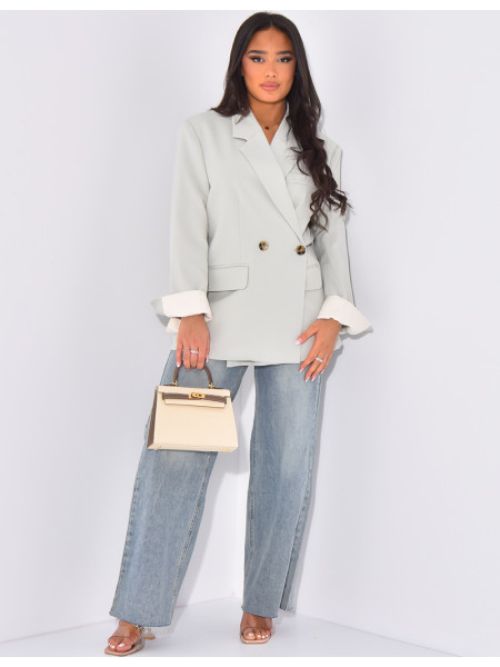 Oversized double-breasted blazer with rolled-up sleeves