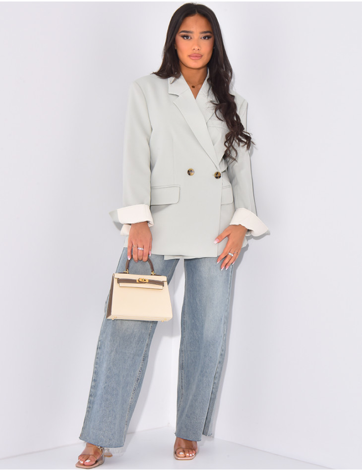 Oversized double-breasted blazer with rolled-up sleeves