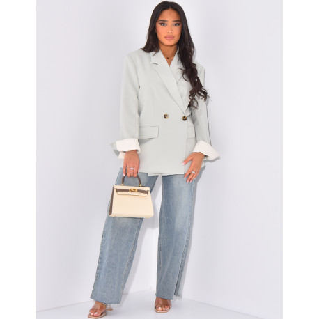 Oversized double-breasted blazer with rolled-up sleeves