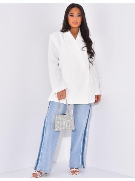 High waist jeans, straight cut, frayed effect