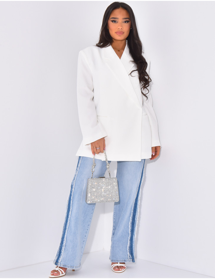 Jean Baggy Femme Taille Haute - Coupe Droite Ample, Matière Stretch - Style Vintage Confortable