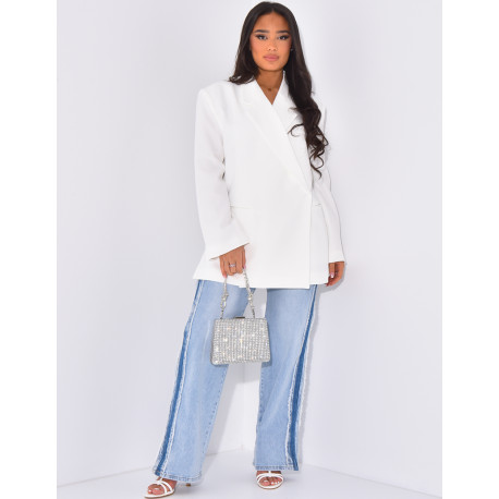 High waist jeans, straight cut, frayed effect