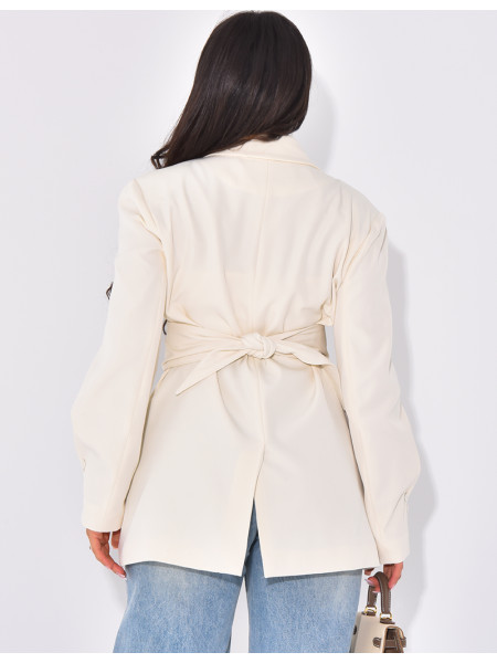 Oversized blazer with wide belt and visible buttons