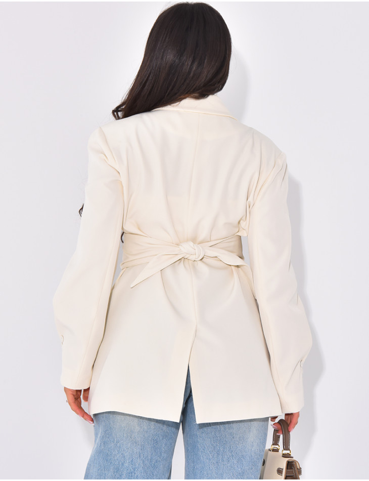 Oversized blazer with wide belt and visible buttons