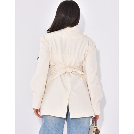 Oversized blazer with wide belt and visible buttons