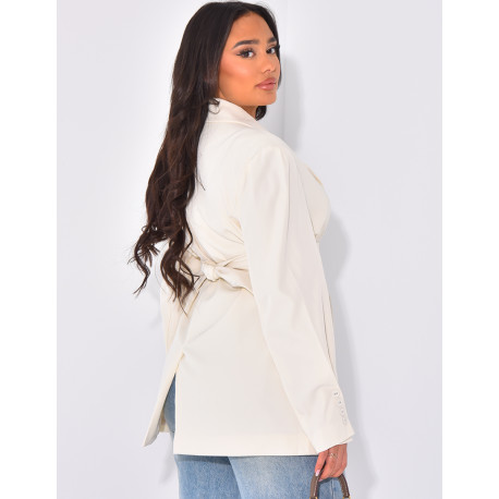 Oversized blazer with wide belt and visible buttons