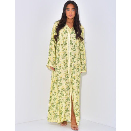Abaya with patterns and contrasting piping