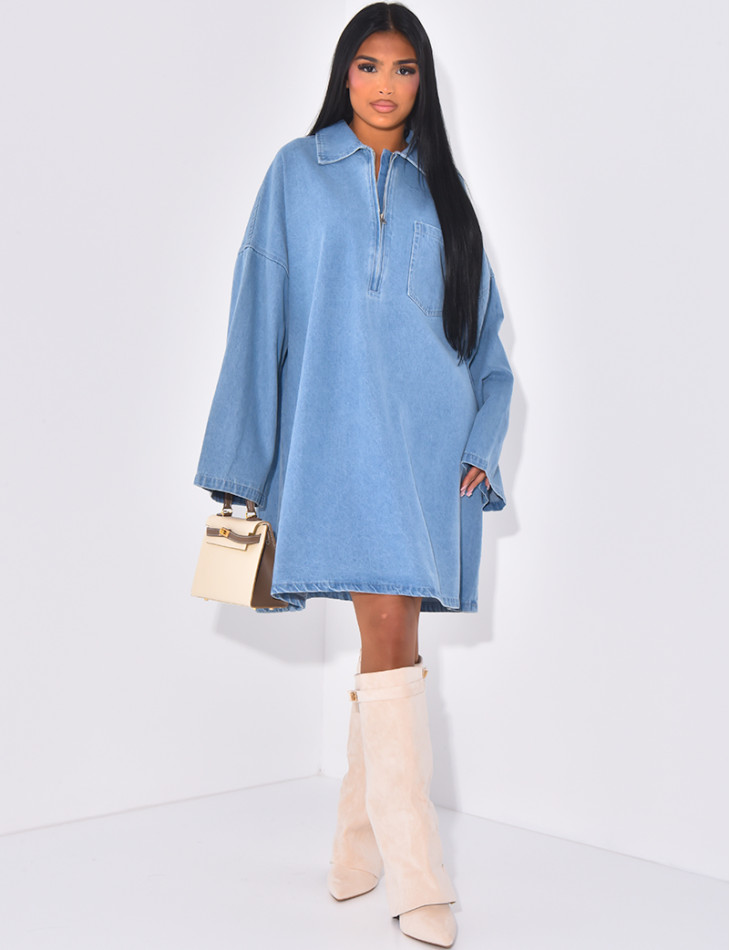 Oversized raw denim dress