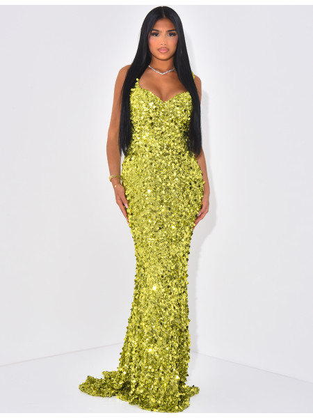 Robe de soirée longue à paillettes et sequins
