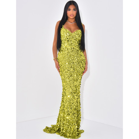 Robe de soirée longue à paillettes et sequins