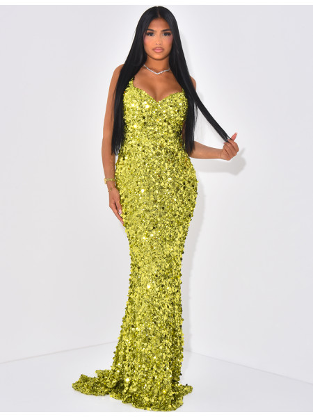 Robe de soirée longue à paillettes et sequins
