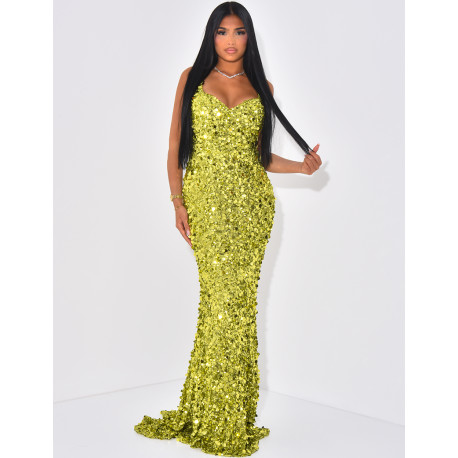 Robe de soirée longue à paillettes et sequins