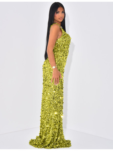 Robe de soirée longue à paillettes et sequins