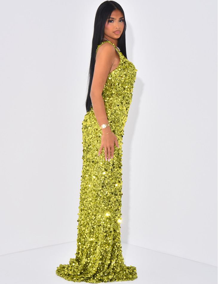 Robe de soirée longue à paillettes et sequins