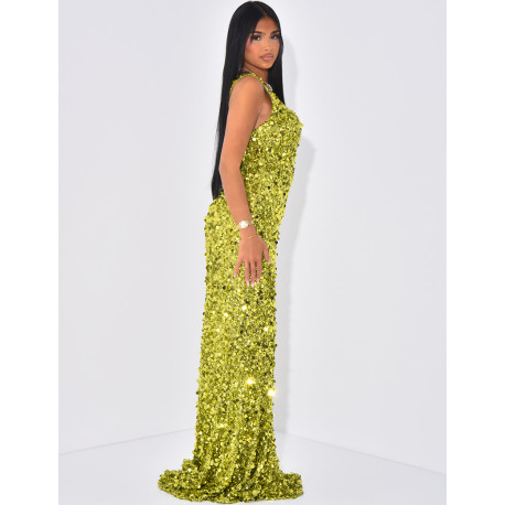 Robe de soirée longue à paillettes et sequins