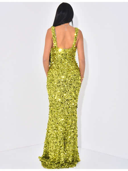 Robe de soirée longue à paillettes et sequins