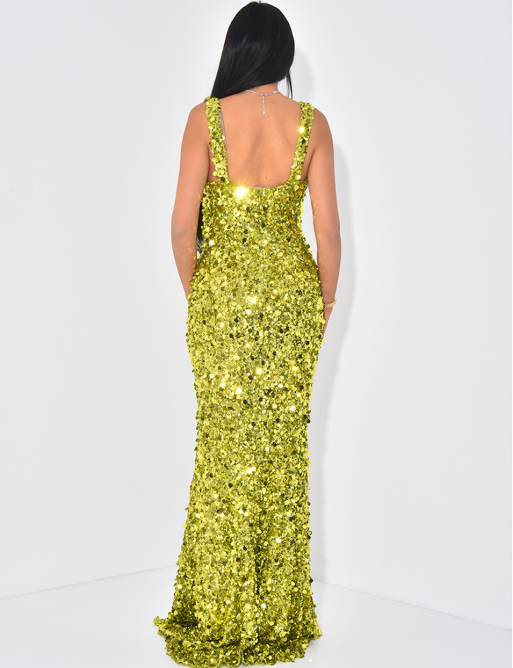 Robe de soirée longue à paillettes et sequins