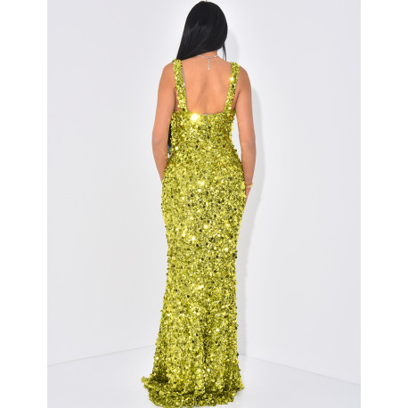 Robe de soirée longue à paillettes et sequins