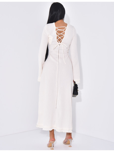 Robe longue texturée à lacets dans le dos