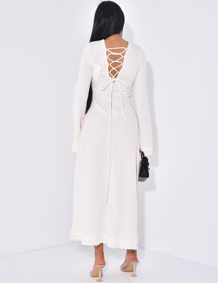 Robe longue texturée à lacets dans le dos