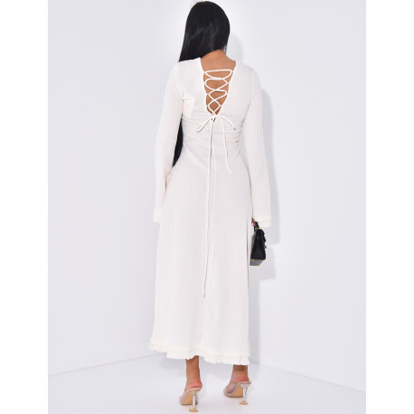 Robe longue texturée à lacets dans le dos